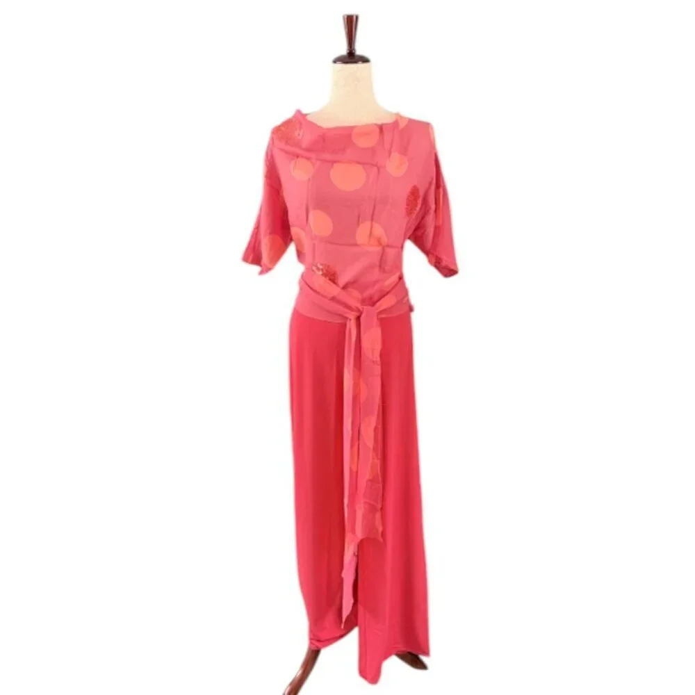 Genny Women's Pink Coral Sequin Top and Pants Set Made in Italy Designer 12 EUC